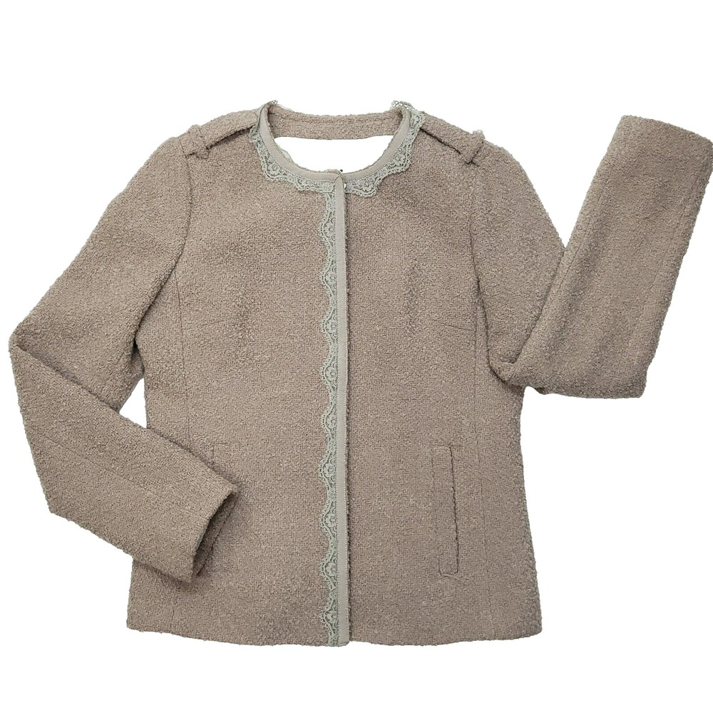 Banana Republic Jacket Women 8 Taupe Wool Boucle Lace Long Sleeve‎ Office Career